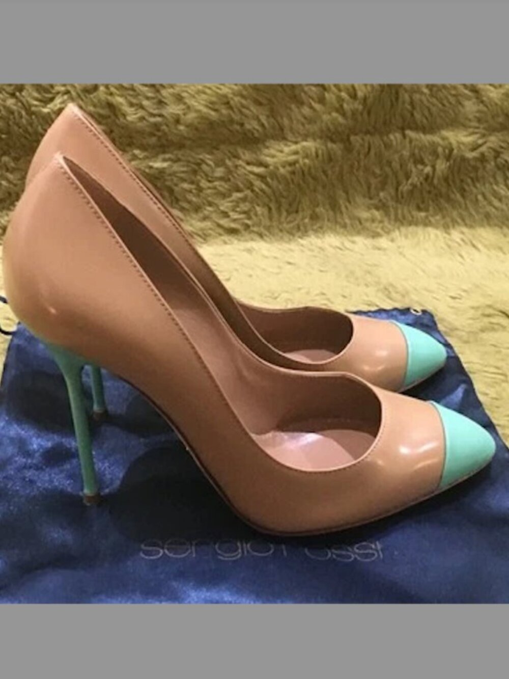 Sergio Rossi Tan and Turquoise Toecap Pumps SZ36 1/2 New Made in Italy